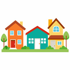 Fototapeta premium Set of three different houses, detached, single family houses with gardens, vector on white background.