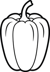 Outlined Black and White Bell Pepper with Stem on Transparent Background