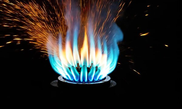 Vibrant Blue And Orange Flames Erupting Against A Dark Black Backdrop