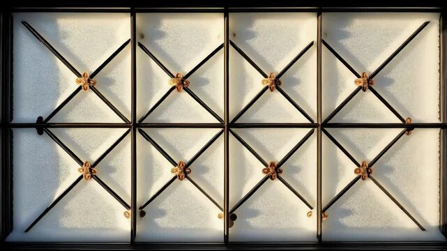 Symmetrical ceiling with geometric metal grid
