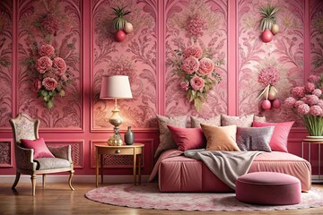 Pink Wallpaper Design, Paint, Interior, Decor