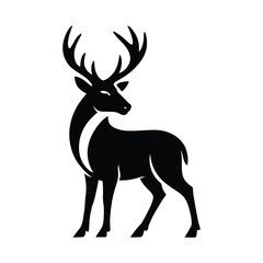 Elegant Black Deer Silhouette with Majestic Antlers, Silhouette of a Deer with Large Antlers, Wildlife Vector