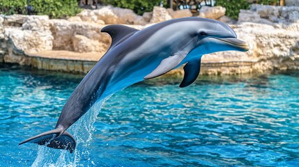 Naklejka premium Dolphin leaping gracefully from turquoise water