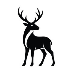 Obraz premium Stylish Deer with Antlers Silhouette for Hunting Themes, Minimal Black Deer Vector with Elegant Antlers