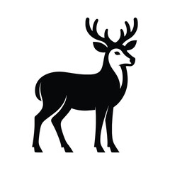 Black Deer Silhouette Illustration for Nature Designs, Antlered Deer Silhouette Icon, Perfect for Logos