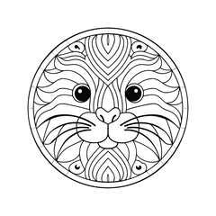Cat mandala coloring page design cute kitty zentangle art intricate details animal illustration digital download black and white outline