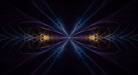 Obraz premium Symmetrical Fractal Design With Feathered Lines and Golden Accents Illustration