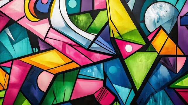 Abstract art piece featuring a vibrant mix of geometric shapes and colors
