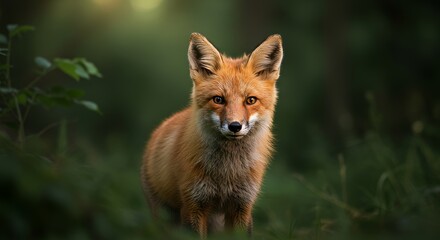 Fototapeta premium Enchanting portrait of a wild red fox in a tranquil forest environment