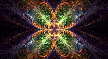 Vibrant Fractal Floral Composition With Symmetrical Design On Dark Background