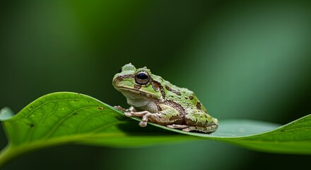Obraz premium Emerald elegance an intricate treefrog portrait on luscious leaf expanse
