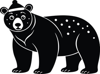 vector illustration of bear, bear vector illustration, cute polar bear wearing christmas hat silhouette vector icon set.