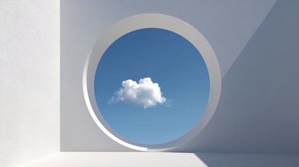 Circular Aperture White Wall Architectural Design Blue Interior Space Opening Modern Building Feature Contemporary Style Round Window Element lowercase
