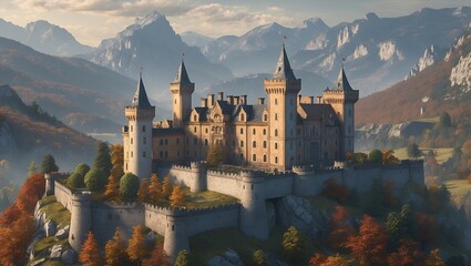 Fototapeta premium Majestic fortress amidst a picturesque autumn landscape