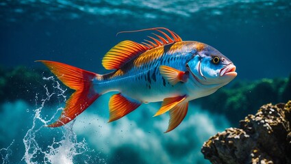 Fototapeta premium Majestic fish leaping from the vibrant ocean