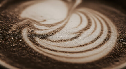 Naklejka premium Delicate Cocoa Powder Swirls in Creamy Hot Chocolate close-up Shot