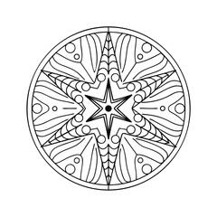 Star mandala illustration black and white geometric design intricate patterns relaxation coloring page meditative art