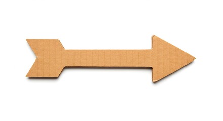 A single brown cardboard arrow pointing to the right on white surface