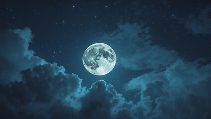 Fototapeta premium Majestic night sky with full moon and clouds