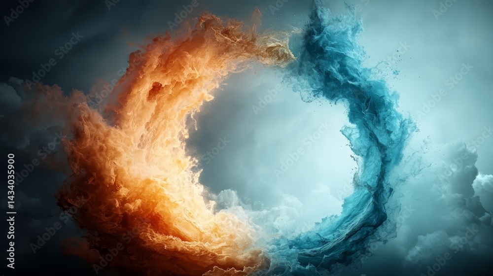 Aufkleber Colorful swirl of blue and orange is in the center of a circle. The blue and orange colors are vibrant and eye-catching, creating a dynamic and energetic visual. The swirls seem to be in motion