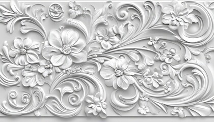 Ornate floral relief design, embossed, intricate, elegant, classic, decorative