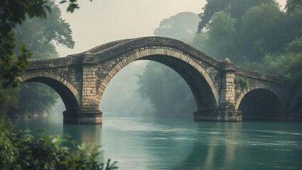 Fototapeta premium Majestic stone bridge over tranquil river serenity