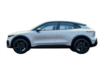 Obraz premium Side view of a sleek, white electric SUV with black wheels