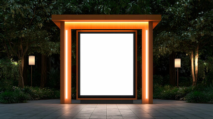 Blank Billboard at Night Bus Stop Shelter Mockup