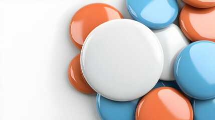 Blank Round Badges Mockup Template: White Blue Orange Pins