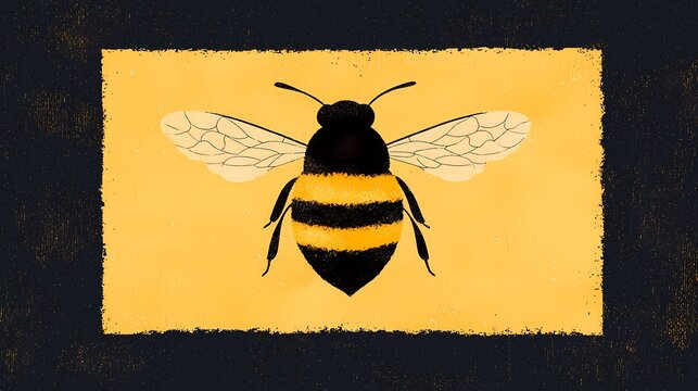 Bumble Bee Illustration, Cute bumble bee illustration on yellow background