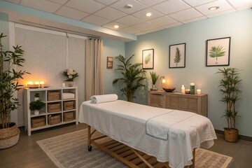 Serene massage table in a calming, peaceful spa environment  