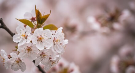 Obraz premium Gentle spring blossoms unfurling with delicate floral beauty and graceful foliage