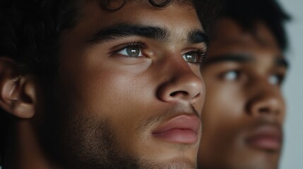 Close-up portrait of two men, thoughtful expressions