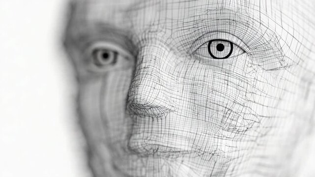 Conceptual depiction of a wireframe human face, symbolizing technology and digital identity