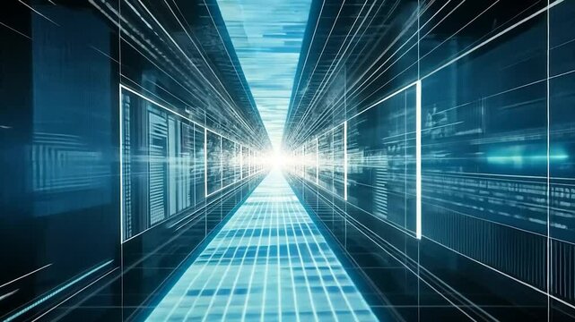 Digital tunnel with glowing code.