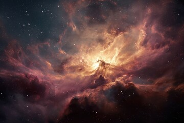 Fototapeta premium Glowing protostar ignites within swirling nebula of crimson, gold, and violet gases