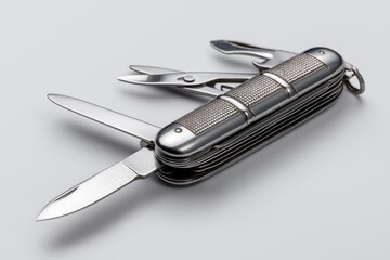 Sleek penknife isolated cleanly against bright white minimalist studio-style background