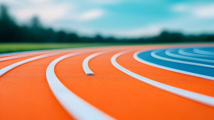 Close-Up of Running Track Lanes with Vibrant Orange and Blue Colors