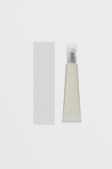 translucent lip gloss tube packging with box, liquid lipstick tube with sponge head mockup, cosmetic squeeze tube packaging with sponge tips applicator, cylindrical Flocked Sponge Applicator container