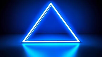 Blue triangle with neon lights shining on it. The blue color of the triangle and the neon lights give a cool and futuristic vibe to the image