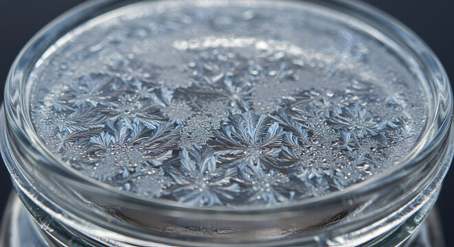Intricate Frost Crystals Formation on Glass Surface of an Empty Jar