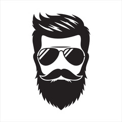 Bearded man profile silhouette with sunglasses vector illustration