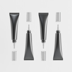 Obraz premium luxury nozzle tip tube packaging, black plastic serum dropper tubular container, eye cream product, squeeze tube with screw cap packaging mockup, plastic makeup tube with nozzle tip
