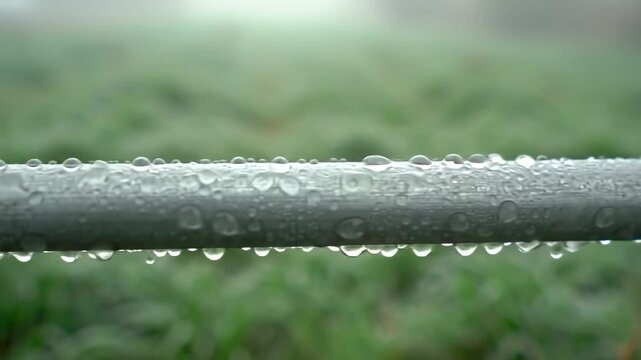 "Condensation on Metal Fence Rail