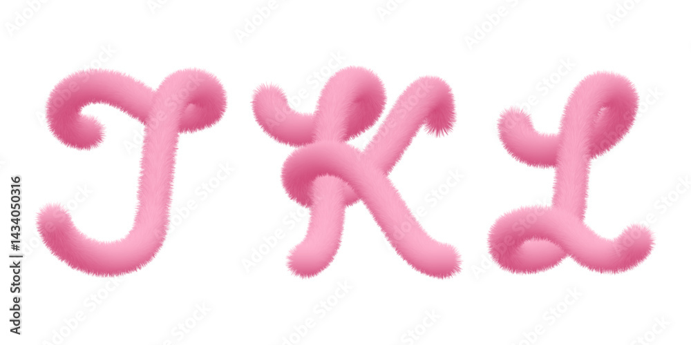 Fototapete fluffy font j, k, l bubble typescript text. furry pompon 3d typography. hairy vector capital script,