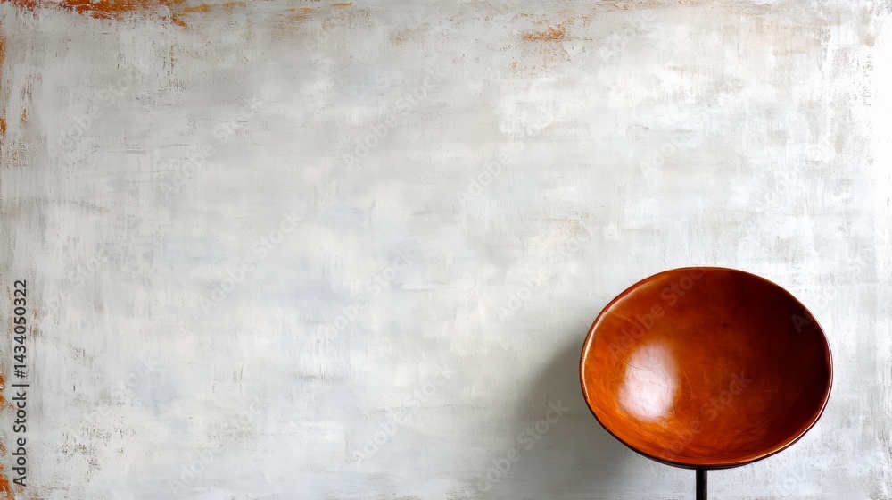 Poster brown chair sits in front of a white wall. the chair is the only object in the image, and it is posi