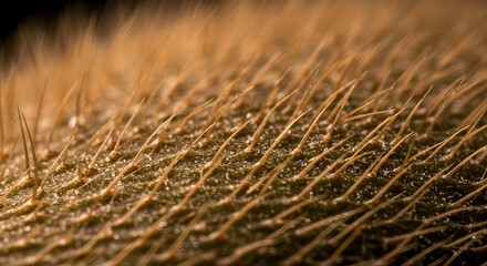 Extreme Close-Up of a Kiwi Fruit Skin Showing Fine Hairs and Texture