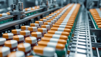 Obraz premium Neatly arranged medicines on industrial production line