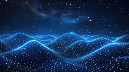 Abstract Digital Landscape Under a Starry Night