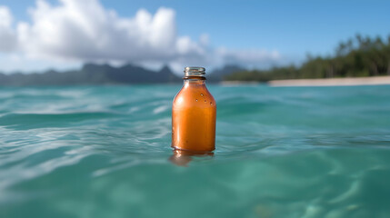Copper Bottle Floating in Turquoise Ocean Water